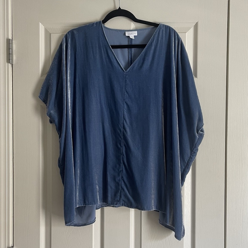 Pure J Jill Elements Blue Velvet Top Small Tall Dolman Sleeve Boxy Relaxed Boho